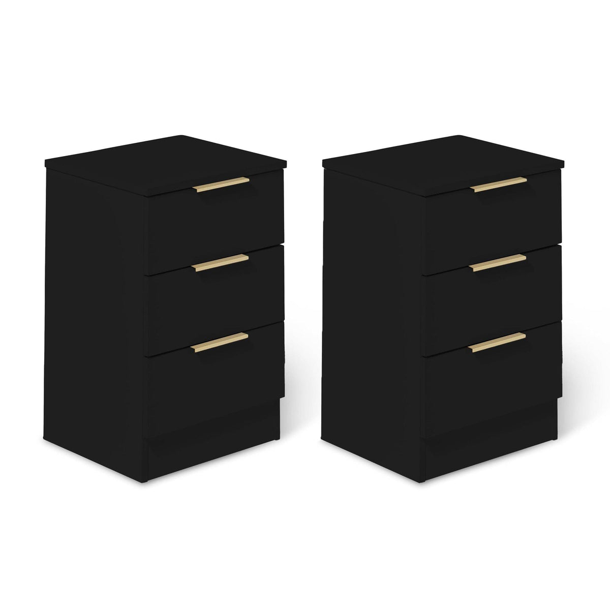 Essie 3 Drawer Bedside Table - Pitch Black - Set of 2
