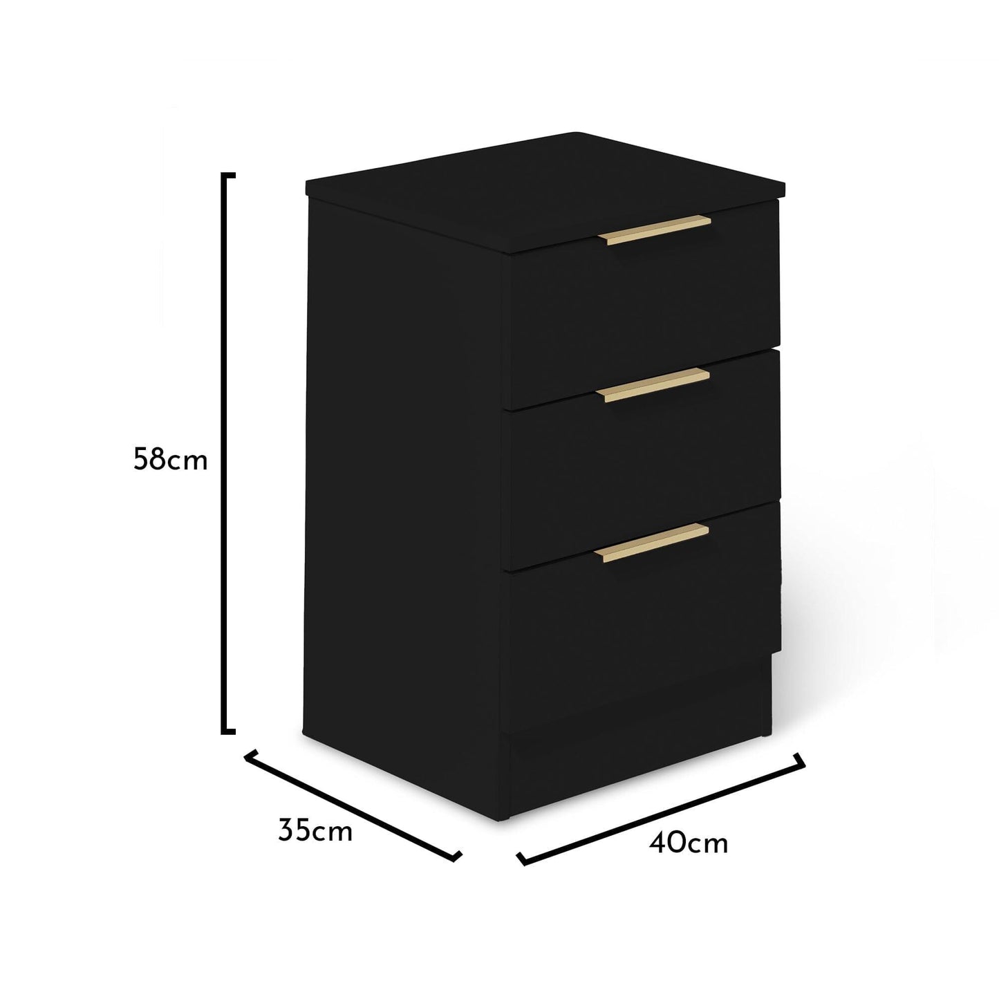 Essie Black 3 Drawer Bedside Table - Laura James