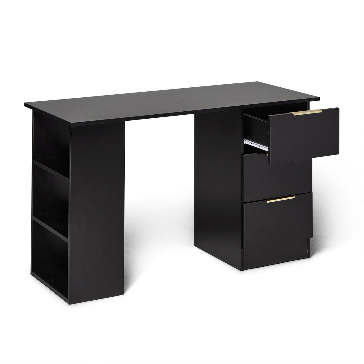 Essie Black Desk with Shelves & 3 Drawers - Laura James