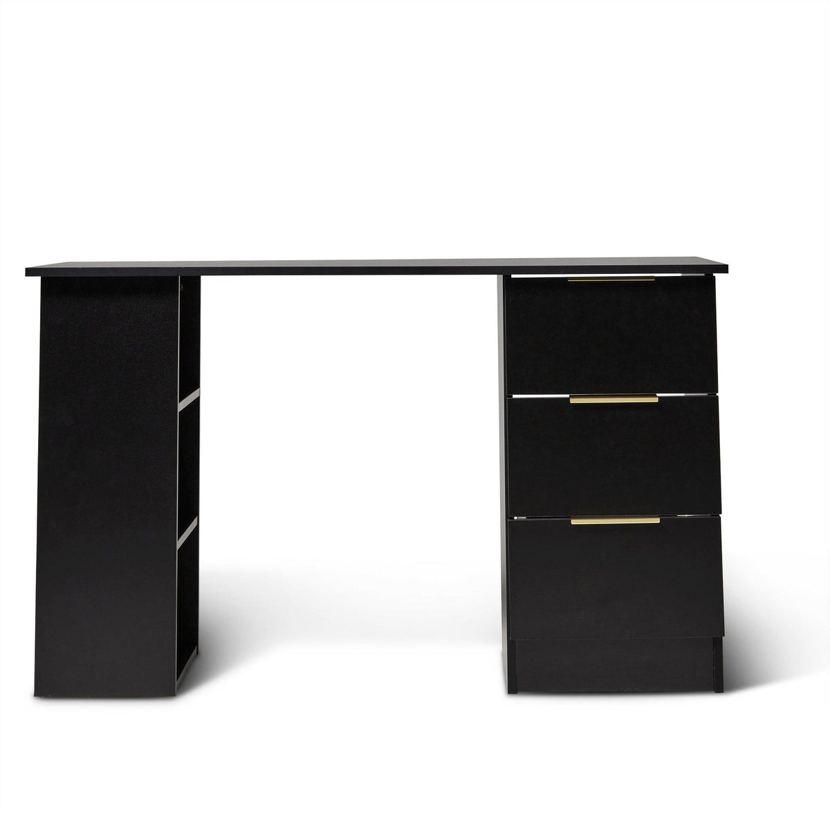 Essie Black Desk with Shelves & 3 Drawers - Laura James