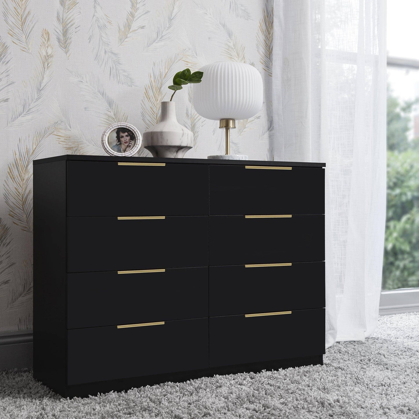 Essie 3 Piece Bedroom Set - 8 Chest of Drawers - Pitch Black