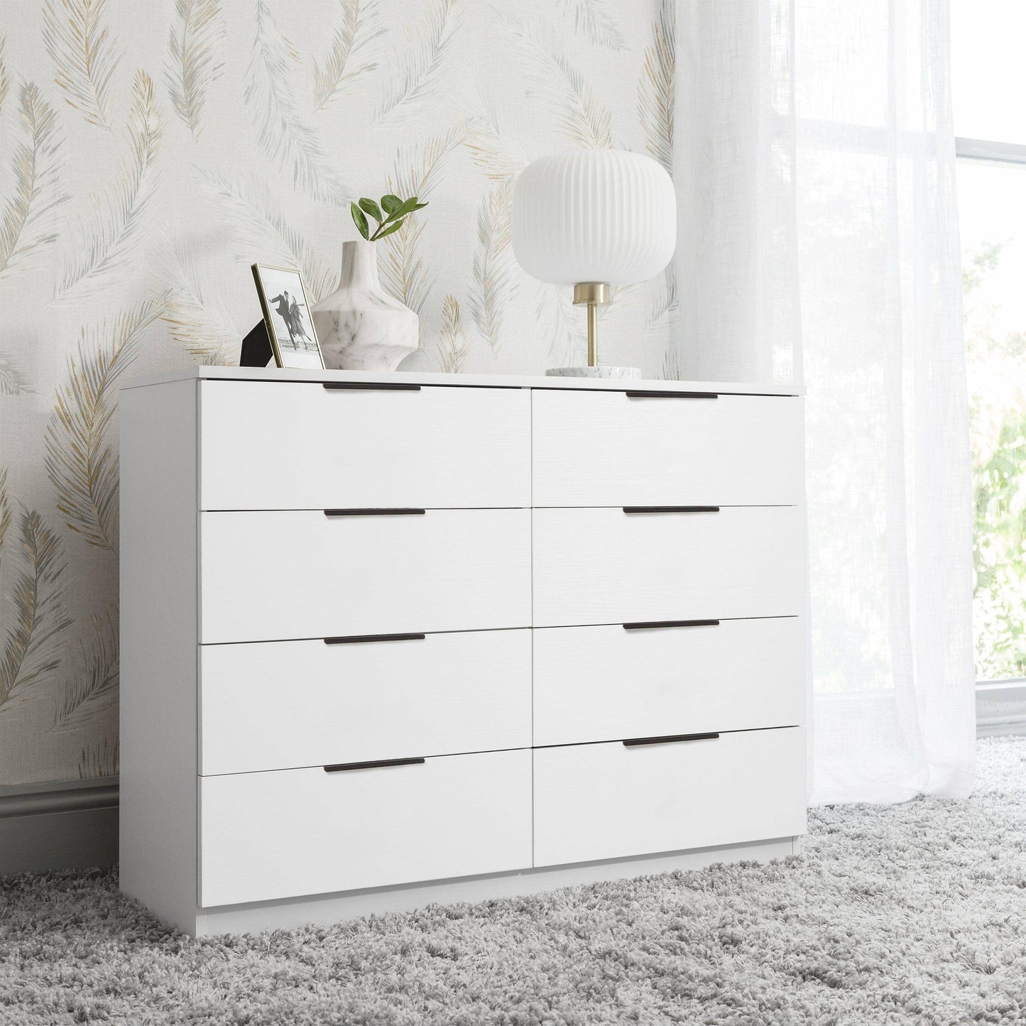Essie 3 Piece Bedroom Set - 8 Chest of Drawers - Pure White