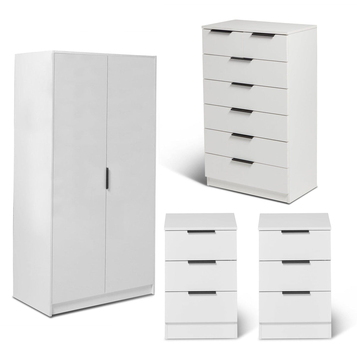Essie 4 Piece Bedroom Set - 2 over 5 Chest of Drawers - Pure White