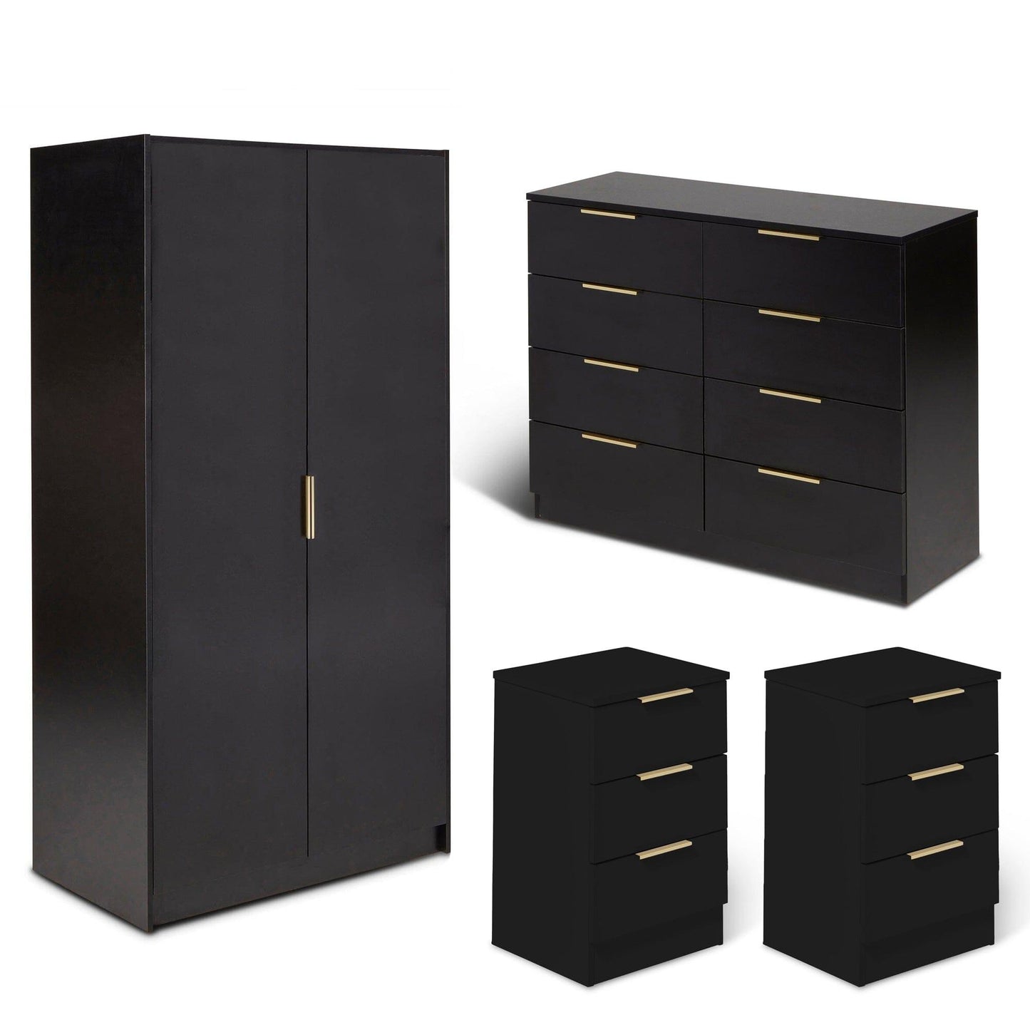 Essie 4 Piece Bedroom Set - 8 Chest of Drawers - Pitch Black