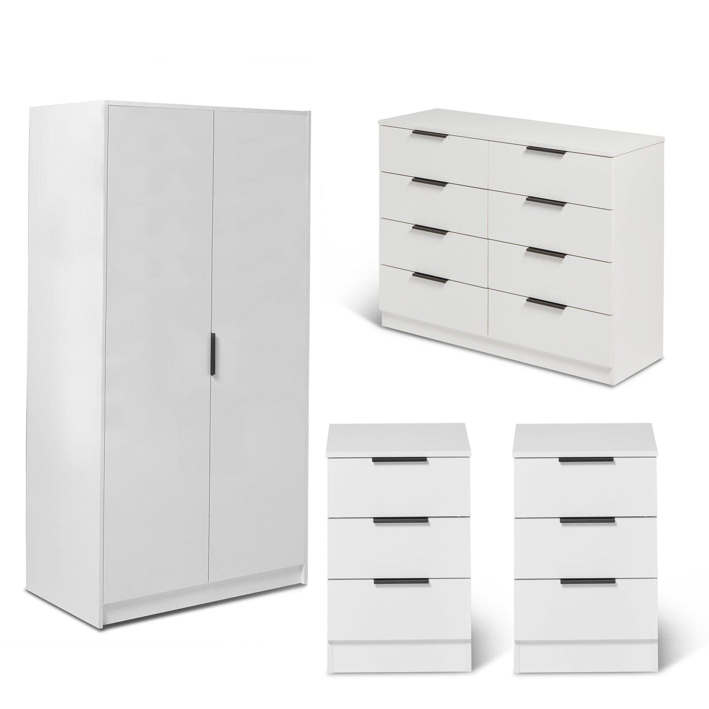 Essie 4 Piece Bedroom Set - 8 Chest of Drawers - Pure White