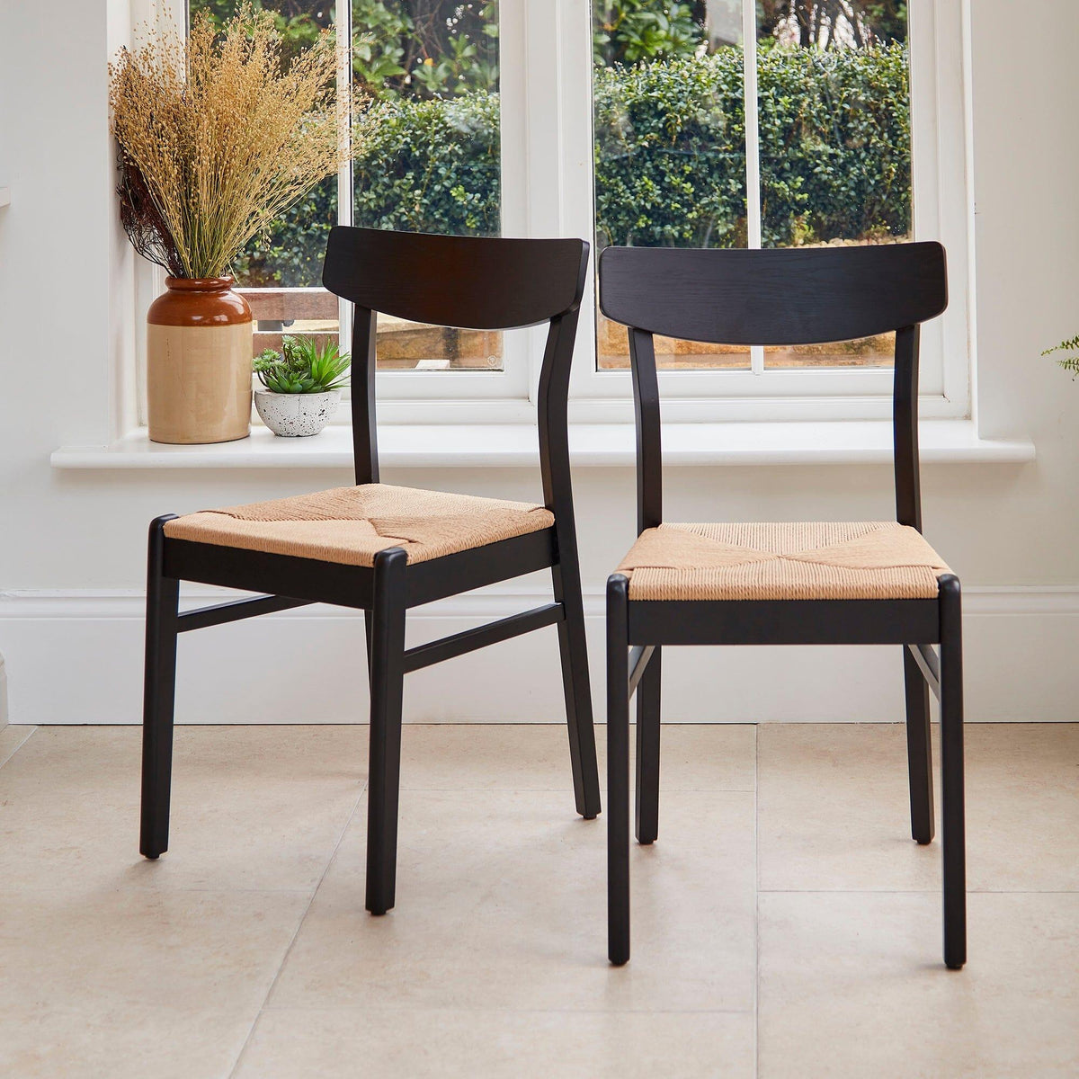 Wooden Woven Chairs Set Of 2 - Black - Laura James