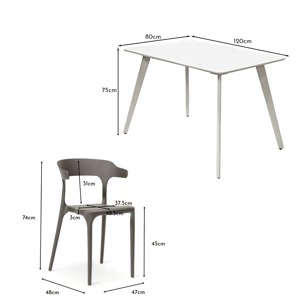 Finn 4 Seater dining set with grey chairs - 120cm - pure white - Laura James