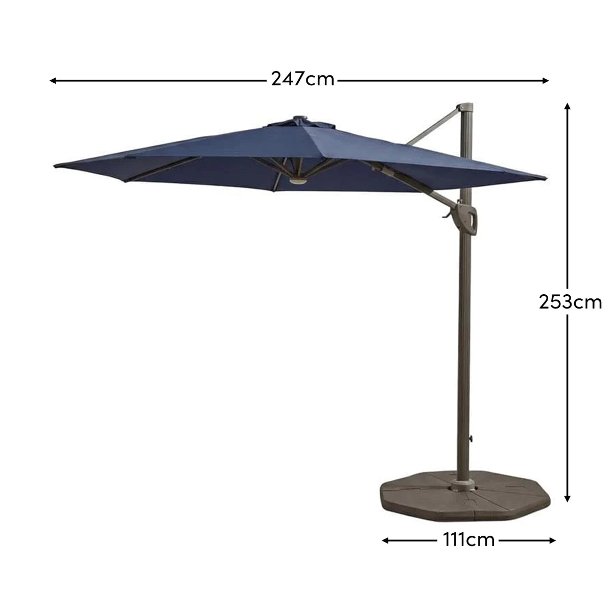 Fira Dark Blue LED Parasol - 2.5m Square Cantilever - Laura James