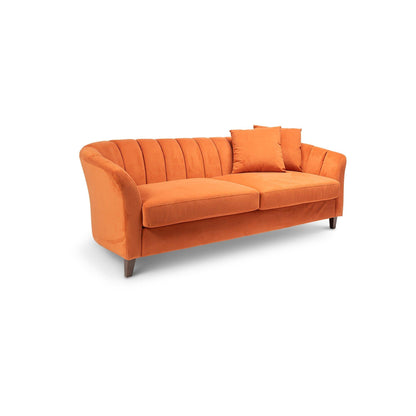 Florence Burnt Orange 4 Seater Velvet Sofa with Dark Oak Legs - Laura James