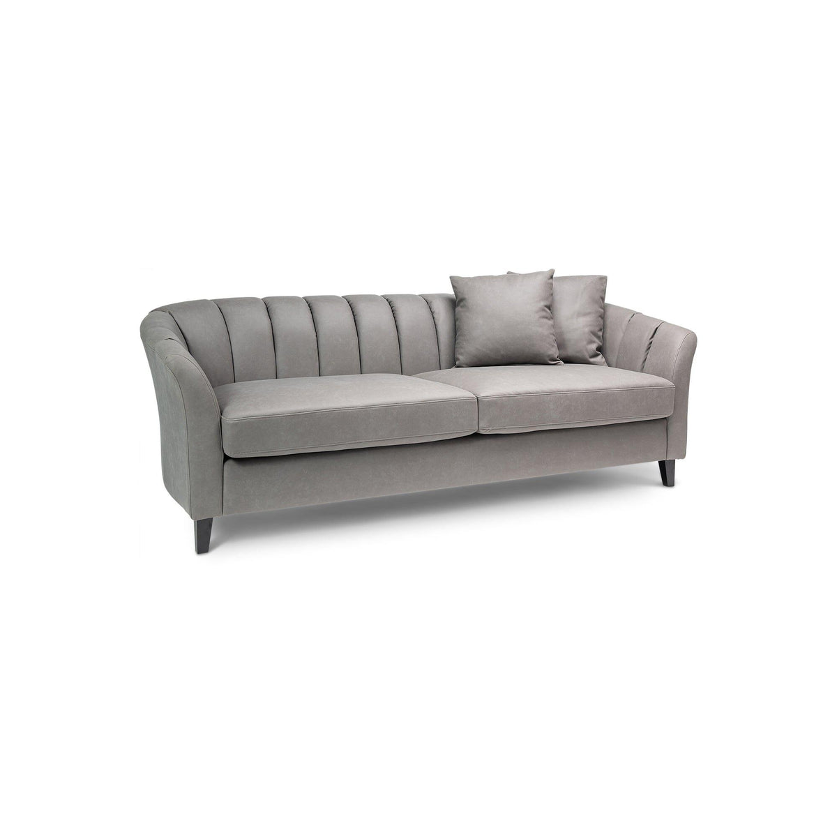 Florence Steel Grey Vegan Leather 4 Seater Sofa with Dark Oak Legs - Laura James