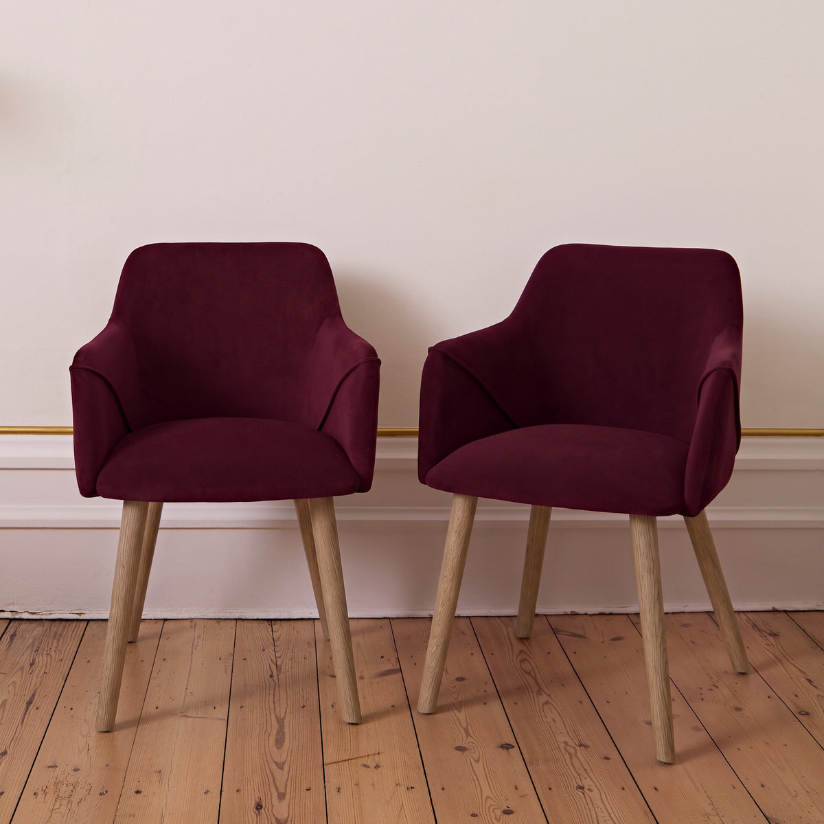 Freya Burgundy Red Armchair - Set of 2 - Almond Brown Legs