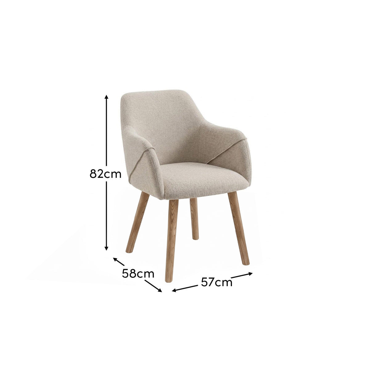Freya Light Beige Armchair - Set of 2 - Almond Brown Legs