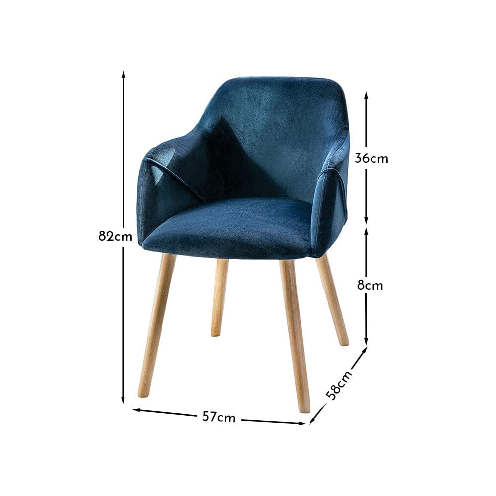 Freya Blue Velvet Armchairs - Set of 2 - Whitewash Oak Legs