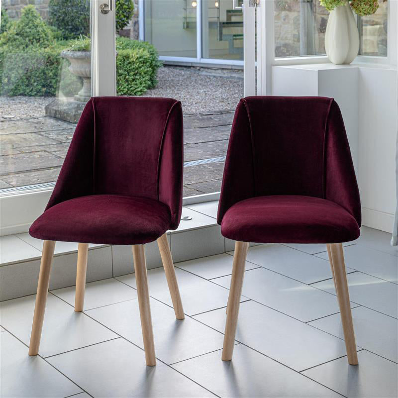 Freya Burgundy Red Dining Chairs - Set of 2 - Whitewash Legs - Laura James