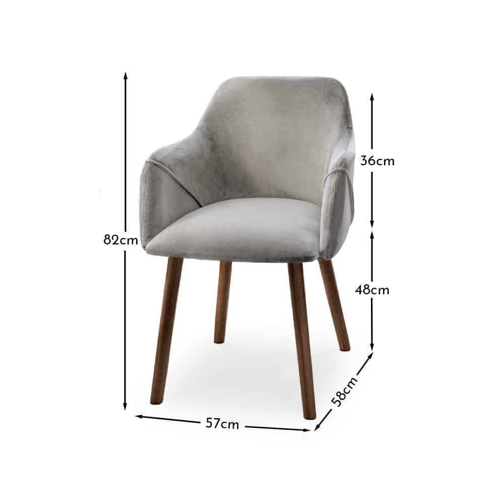 Freya Mist Grey Armchair - Set of 2 - Coffee Brown Mango Wood Legs - Laura James