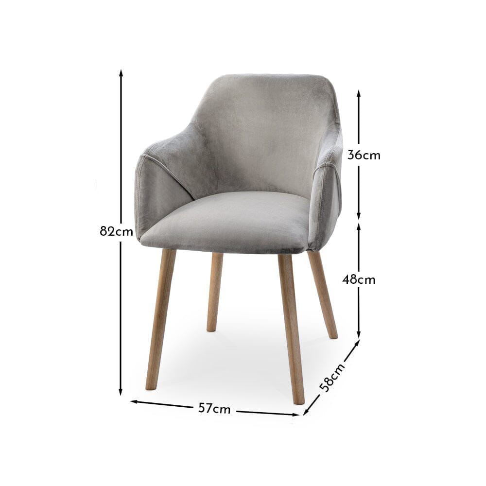 Freya Armchairs Set Of 2 Grey Velvet with Whitewash Legs - Laura James