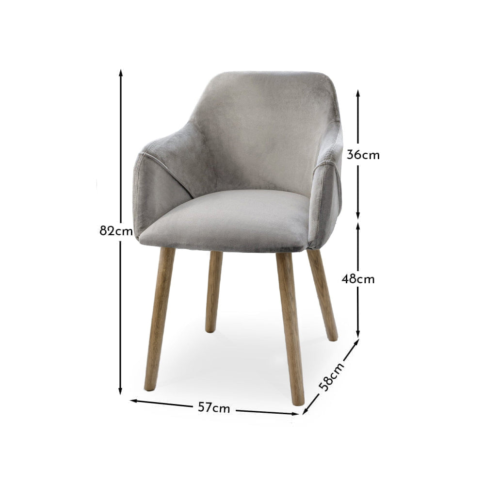 Freya Mist Grey Armchair - Set of 2 - Almond Brown Legs