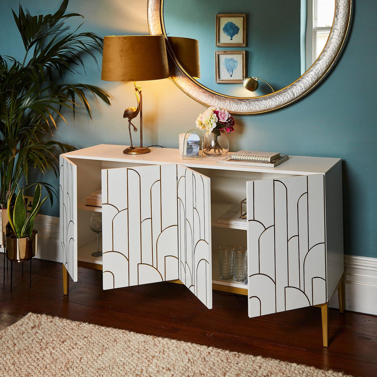 Gatsby White 4 Door Sideboard with Gold Detailing - Laura James