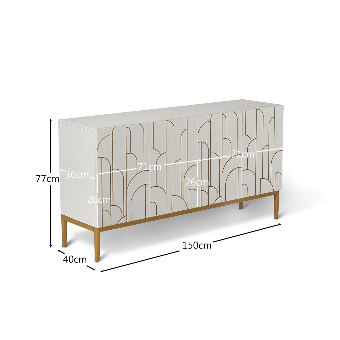 Gatsby White and Gold 4 Door Sideboard - Laura James