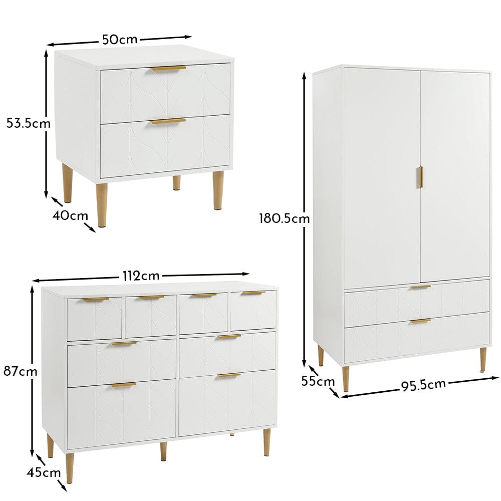 Gloria 4 piece bedroom furniture set - 4 over 4 chest of drawers -white - Laura James