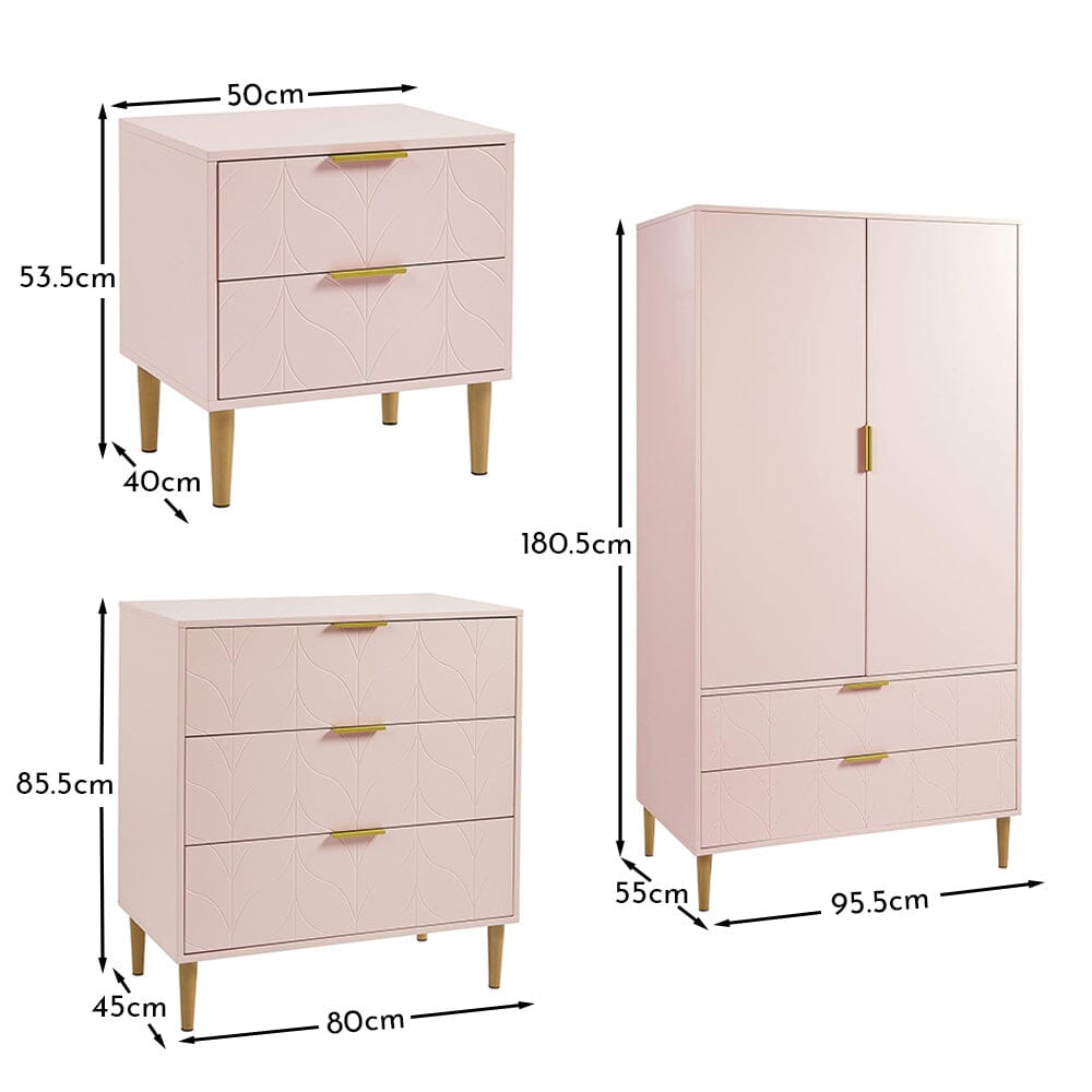 Gloria 4 piece bedroom furniture set - 3 drawer chest of drawers - pale pink - Laura James
