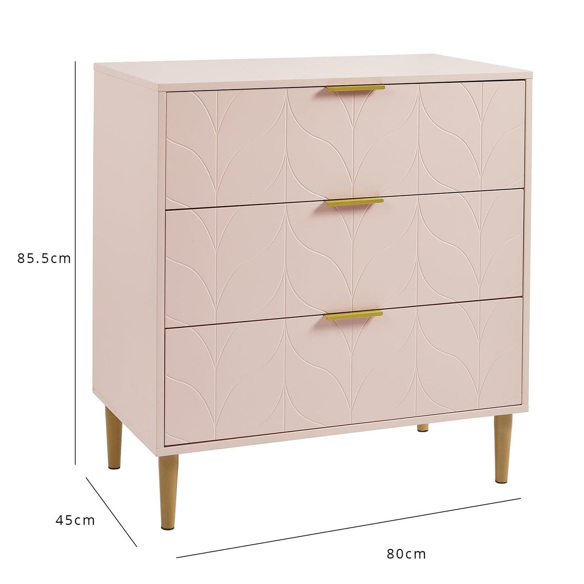 Gloria 4 Piece Bedroom Furniture Set - 3 Drawer Chest of Drawers - Blush Pink