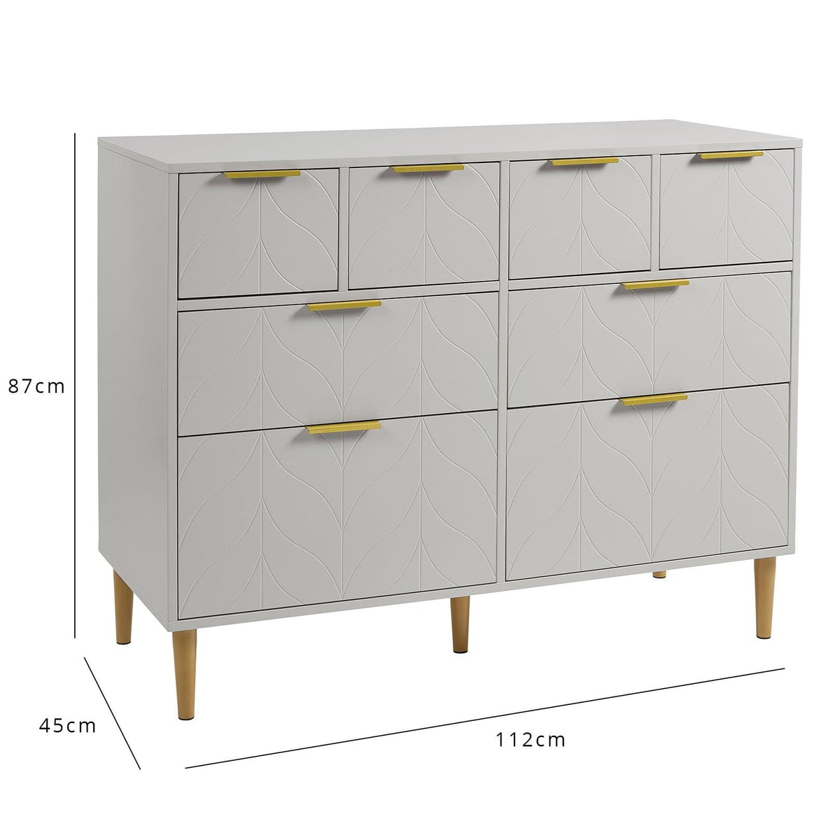 Gloria Wardrobe & Drawers Set - 4 Over 4 Chest of Drawers - Grey