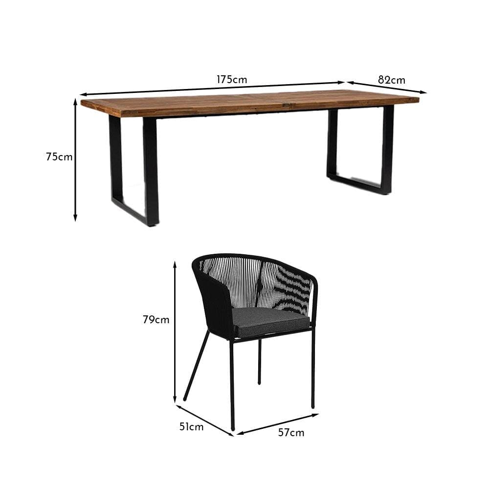 Hali 6 Seater Wooden Outdoor Dining Set with Hali Black Chairs & Cream Lean Over Parasol - 175cm