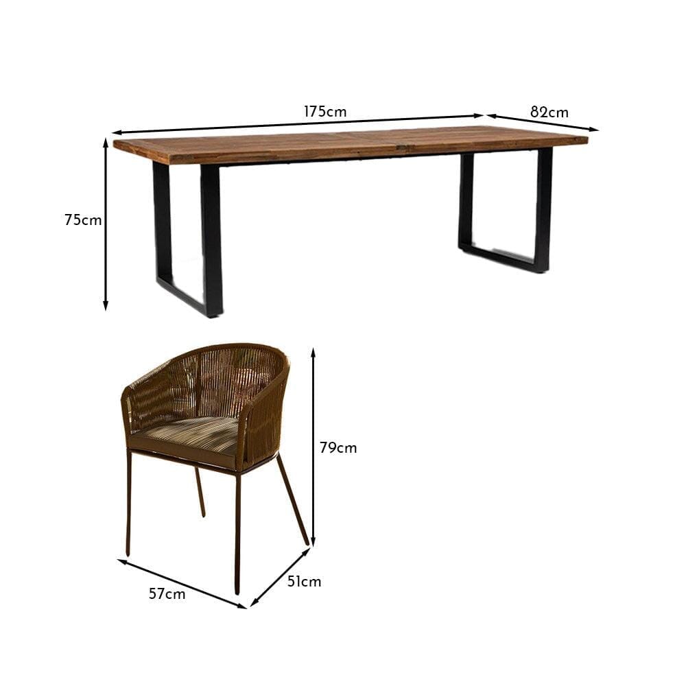 Hali 6 Seater Wooden Garden Dining Set with Hali Green Chairs & Cream LED Premium Parasol - 175cm