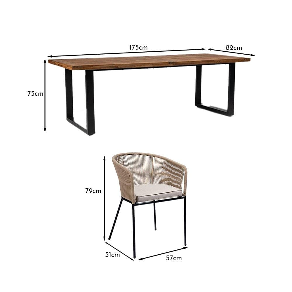 Hali 4 Seater Wooden Outdoor Dining Set with Hali Natural Chairs & Grey Lean Over Parasol - 175cm