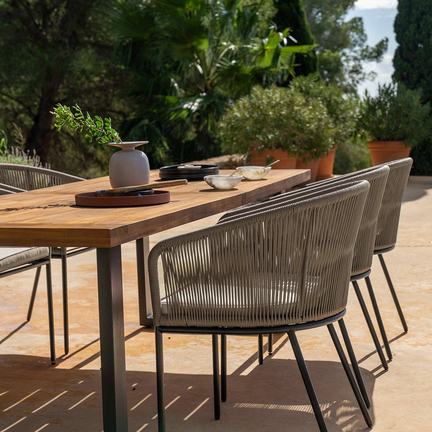 Hali 8 Seater Steel Acacia Top Dining Table 235cm