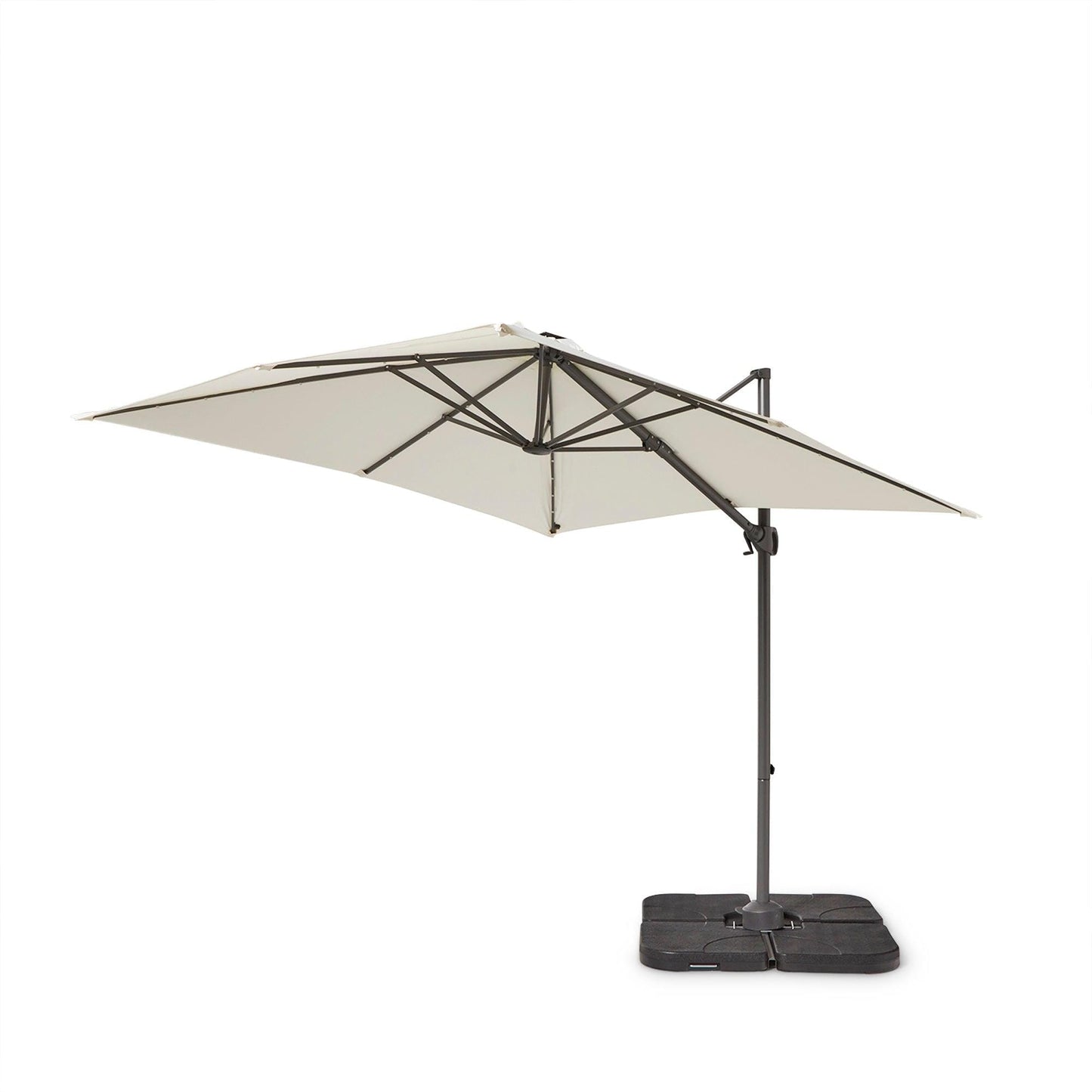 Hali 6 Seater Wooden Outdoor Dining Set with Hali Black Chairs & Cream LED Premium Cantilever Parasol - 175cm