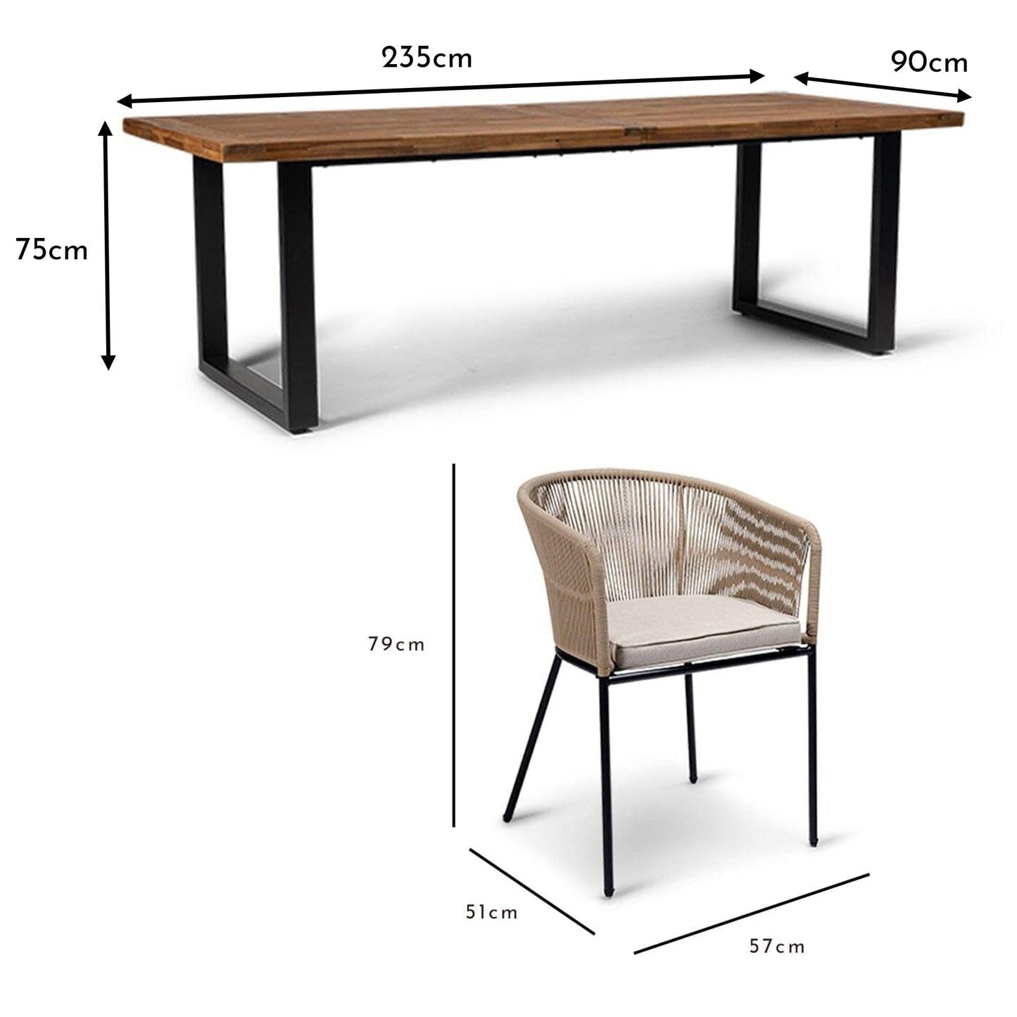 Hali 8 Seater Wooden Outdoor Dining Set with Hali Natural Chairs - 235cm - Laura James