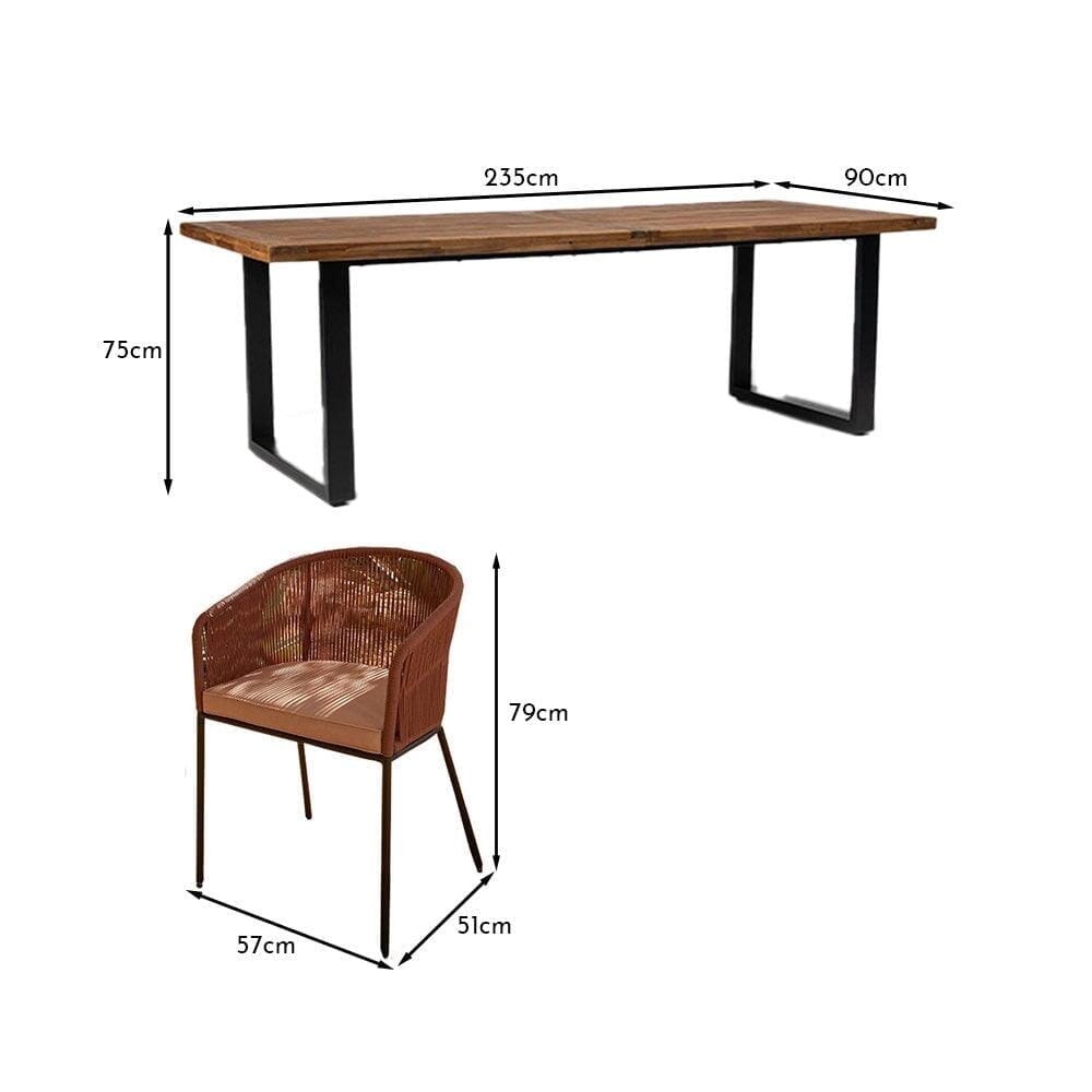 Hali 8 Seater Wooden Outdoor Dining Set with Hali Pink Chairs & Cream Lean Over Parasol - 235cm