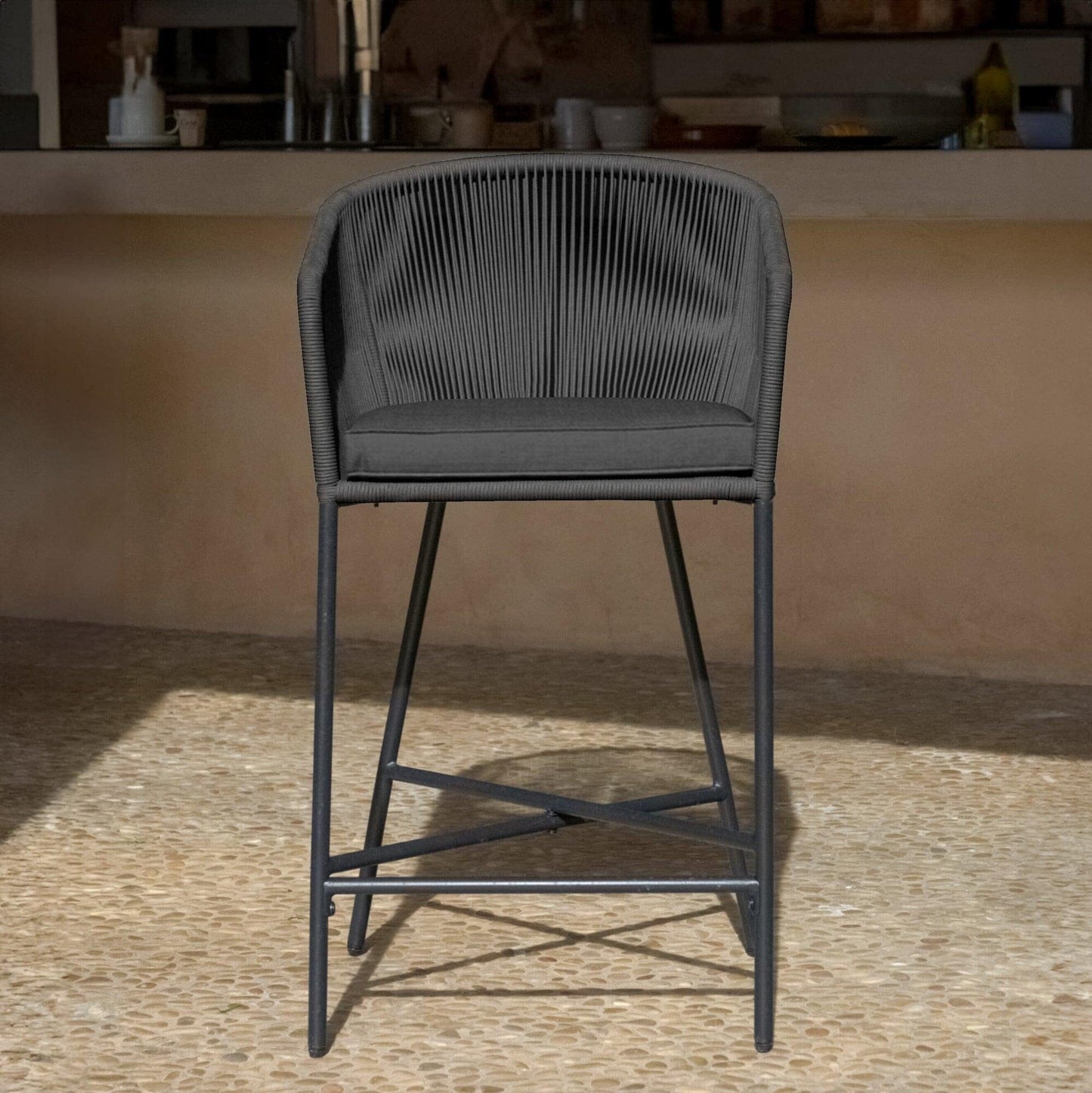 Hali Black Rope Garden Bar Stool with Cushion - Laura James