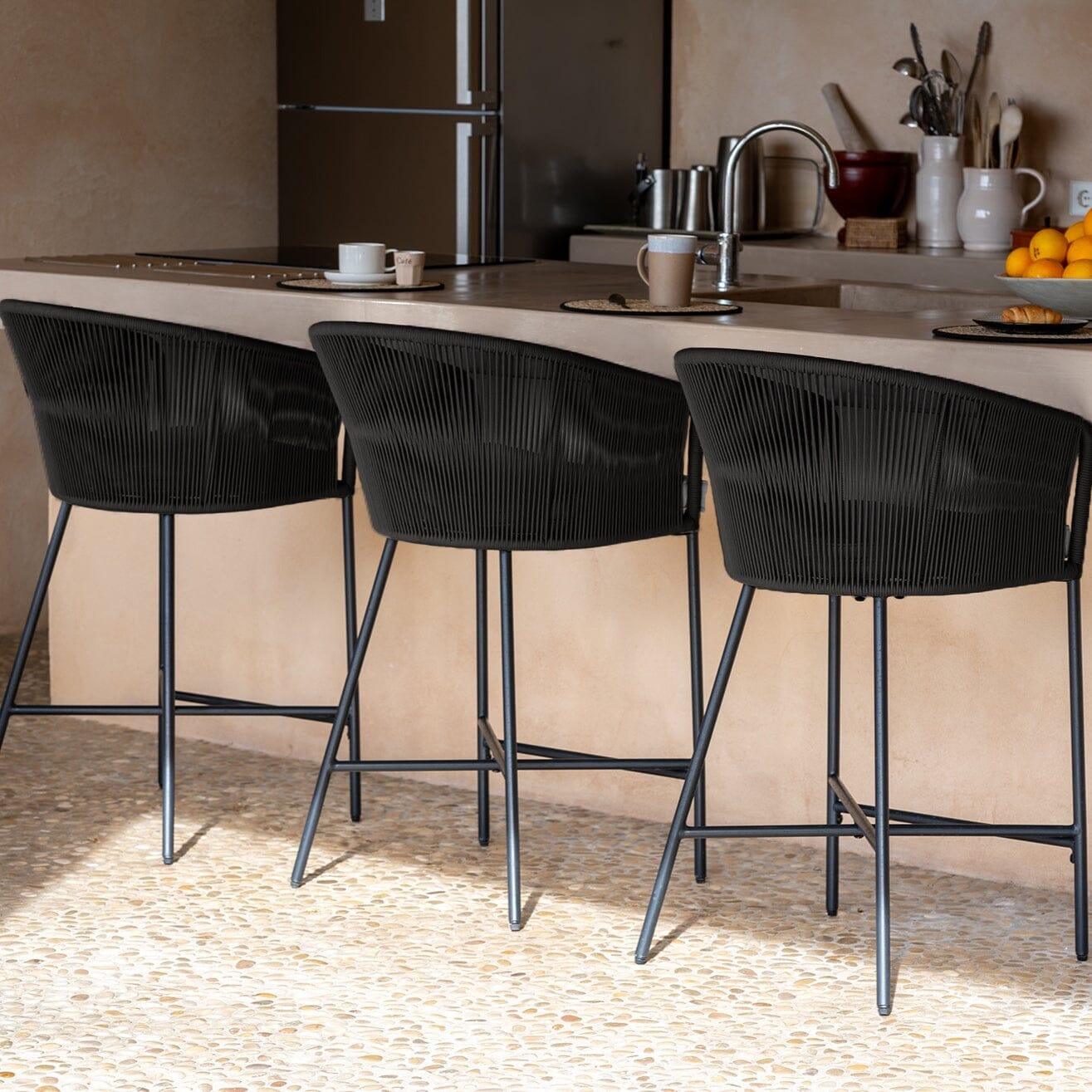 Hali Black Rope Stool with Cushion - Set of 4