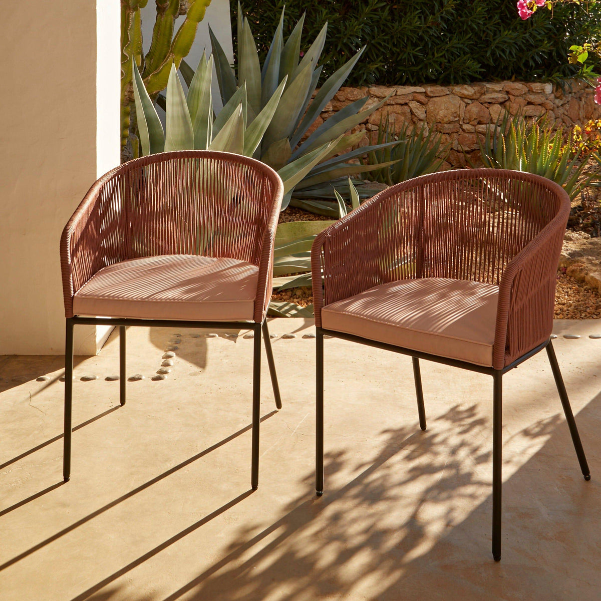 Hali Clay Pink Rope Chair with Cushions - Set of 2 - Laura James