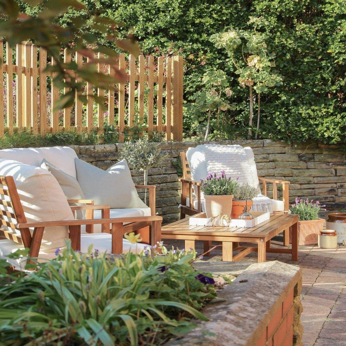 Harrelson Wooden Garden Sofa Set with Grey Lean Over Parasol - Sand