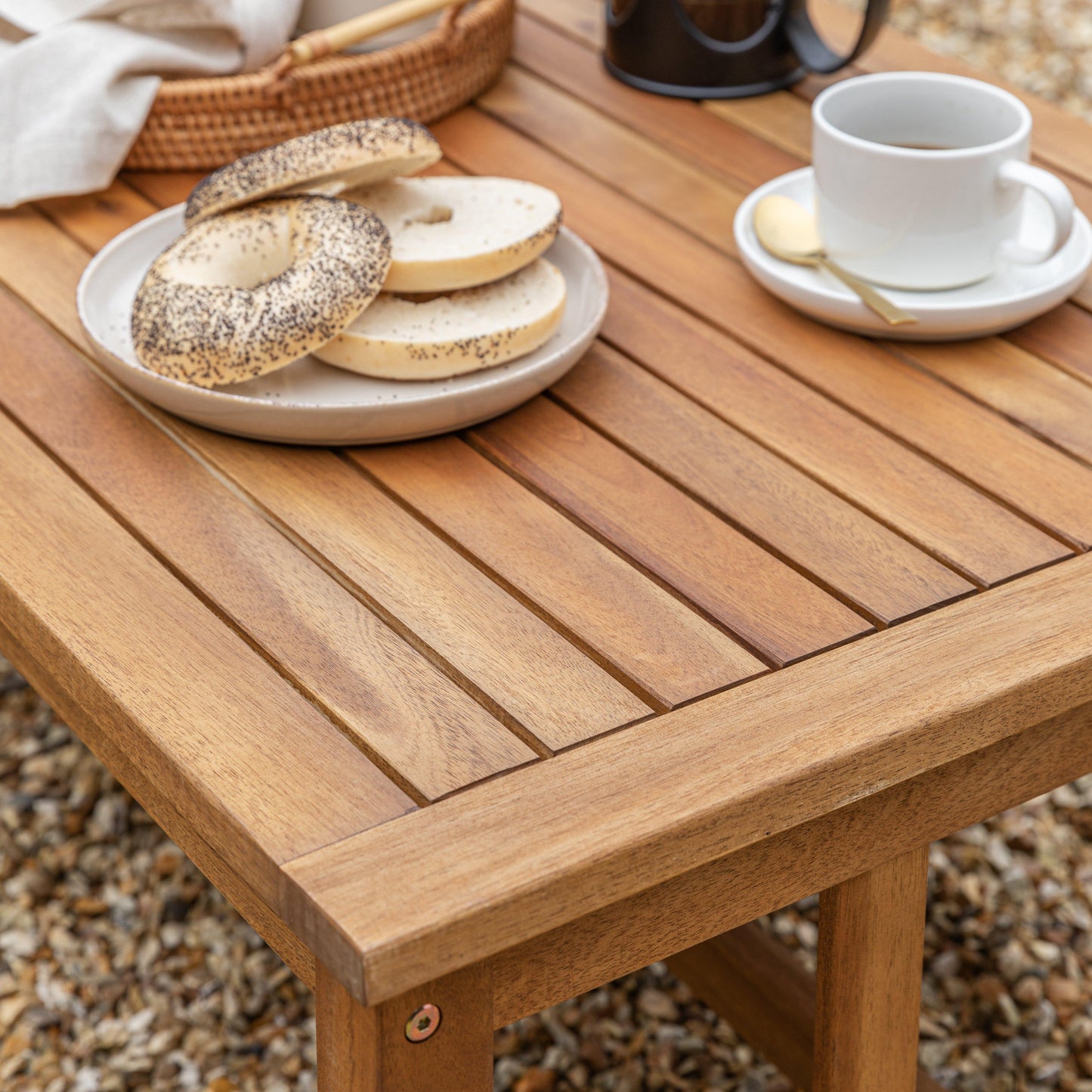 Harrelson Outdoor Wooden Double Sofa Set with 2 Armchairs & Cream LED Parasol - Laura James