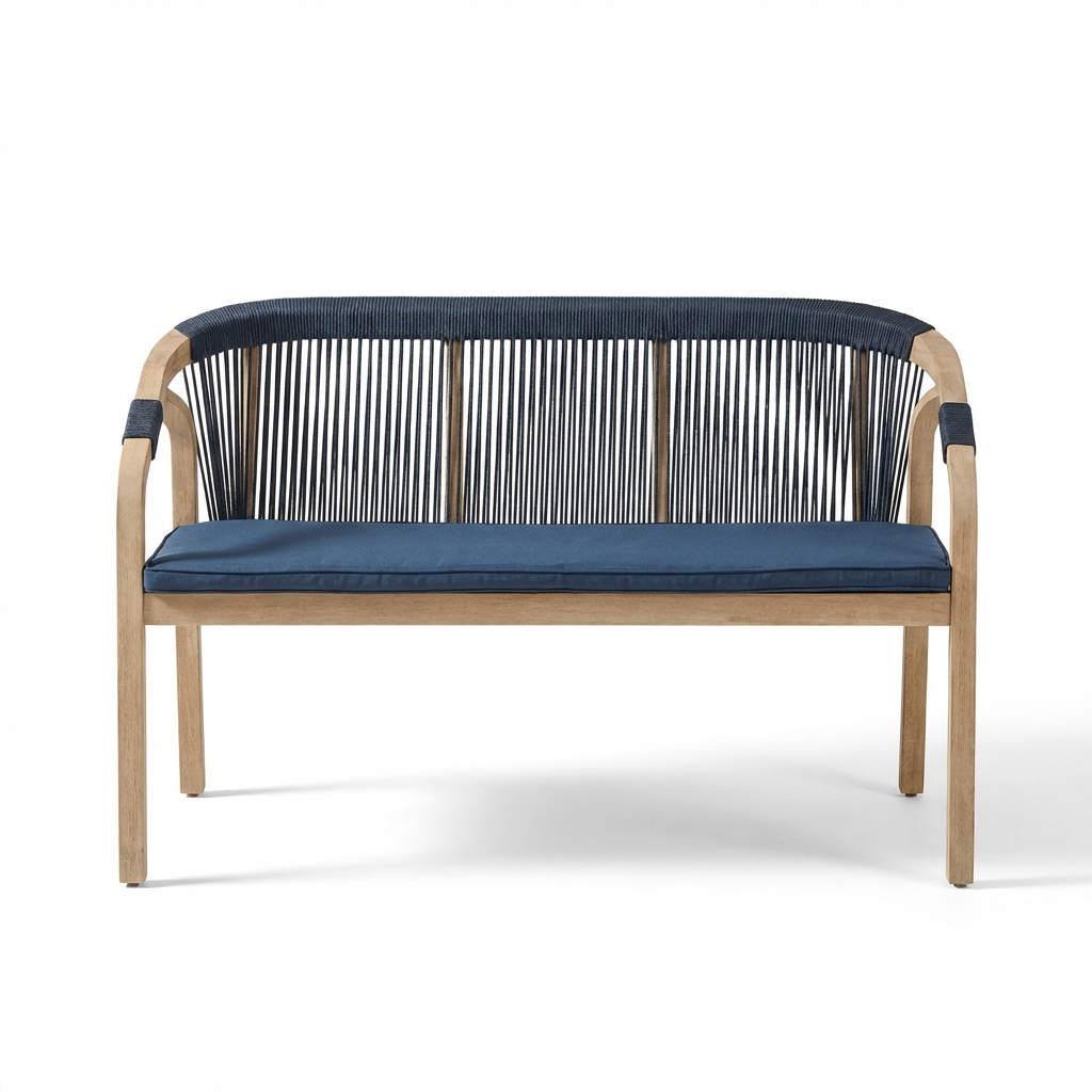 Shiro Wooden Garden Bench - Navy Rope - Laura James