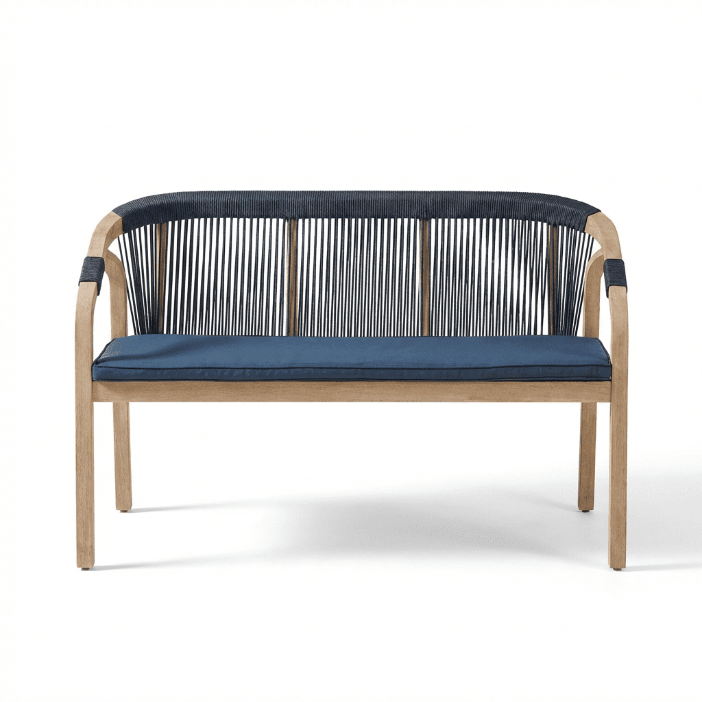 Shiro Wooden Garden Bench - Navy Rope - Laura James