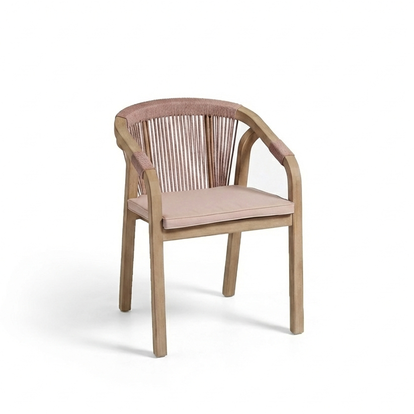 Shiro Brushed Light Acacia Garden Chairs - Set of 2 - Mottled Pink Rope - Laura James