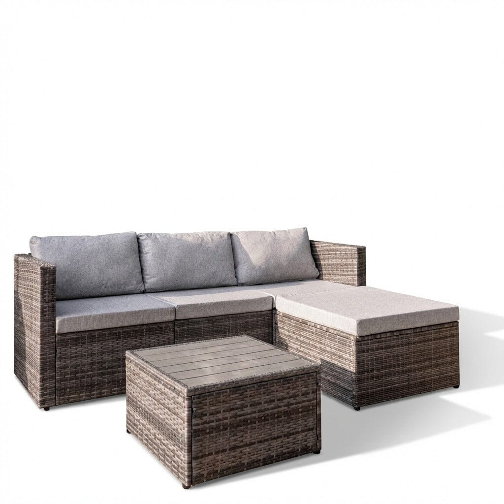 Weston 4 Seater Rattan Corner Sofa Set With Polywood Top - Grey Weave