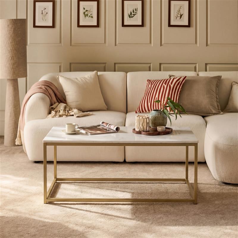 Nara White Marble Coffee Table - Gold Frame - Laura James