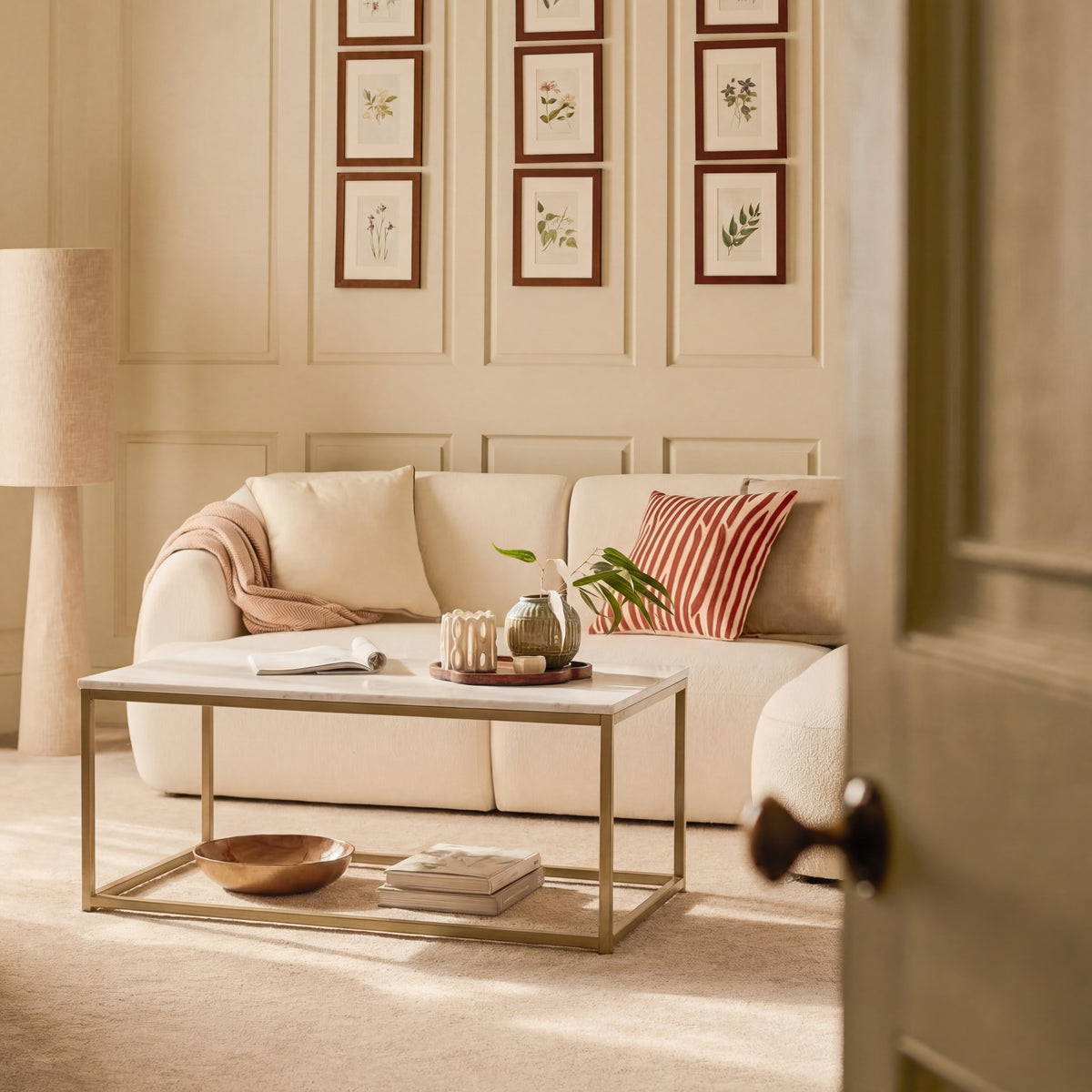 Nara White Marble Coffee Table - Gold Frame - Laura James