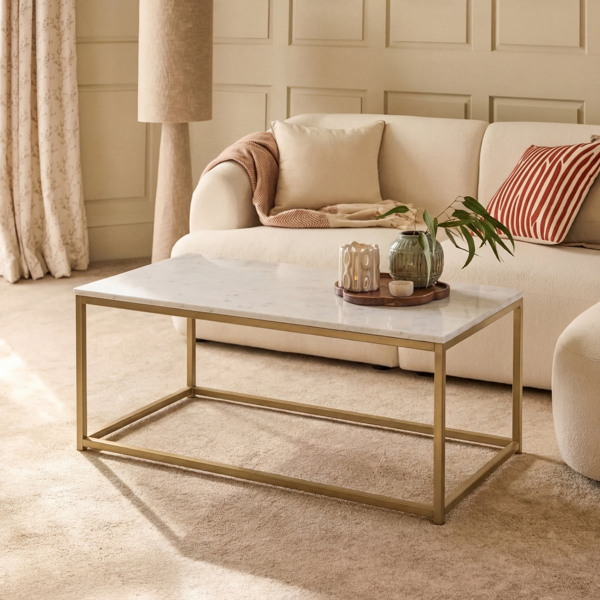 Nara White Marble Coffee Table - Gold Frame - Laura James