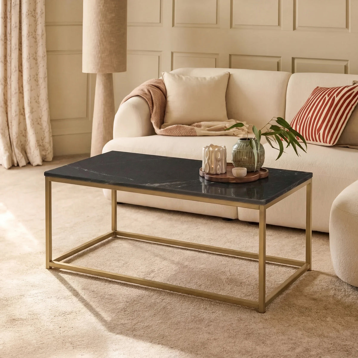 Nara Black Marble Coffee Table - Gold Frame - Laura James
