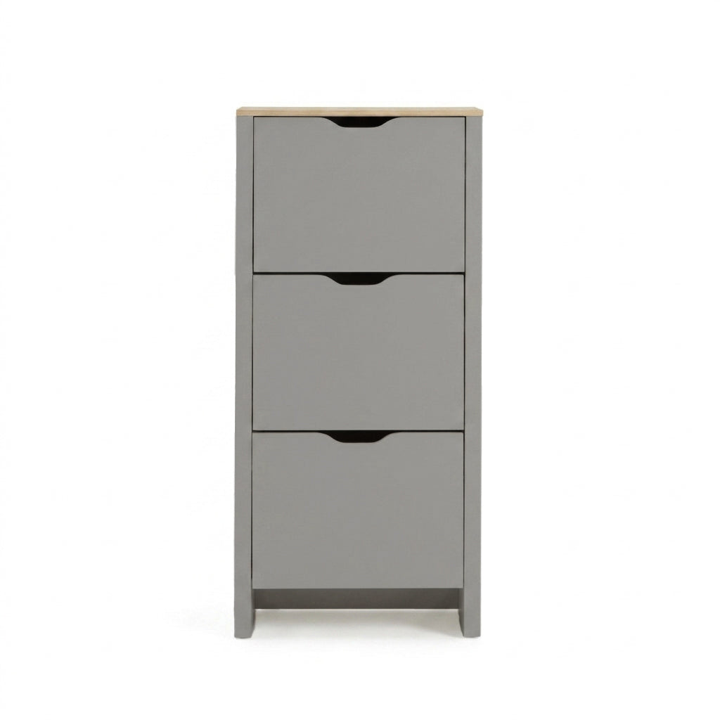 Windsor 60cm Three Door Shoe Cabinet - Pale Grey with Coastal Oak Top - Laura James