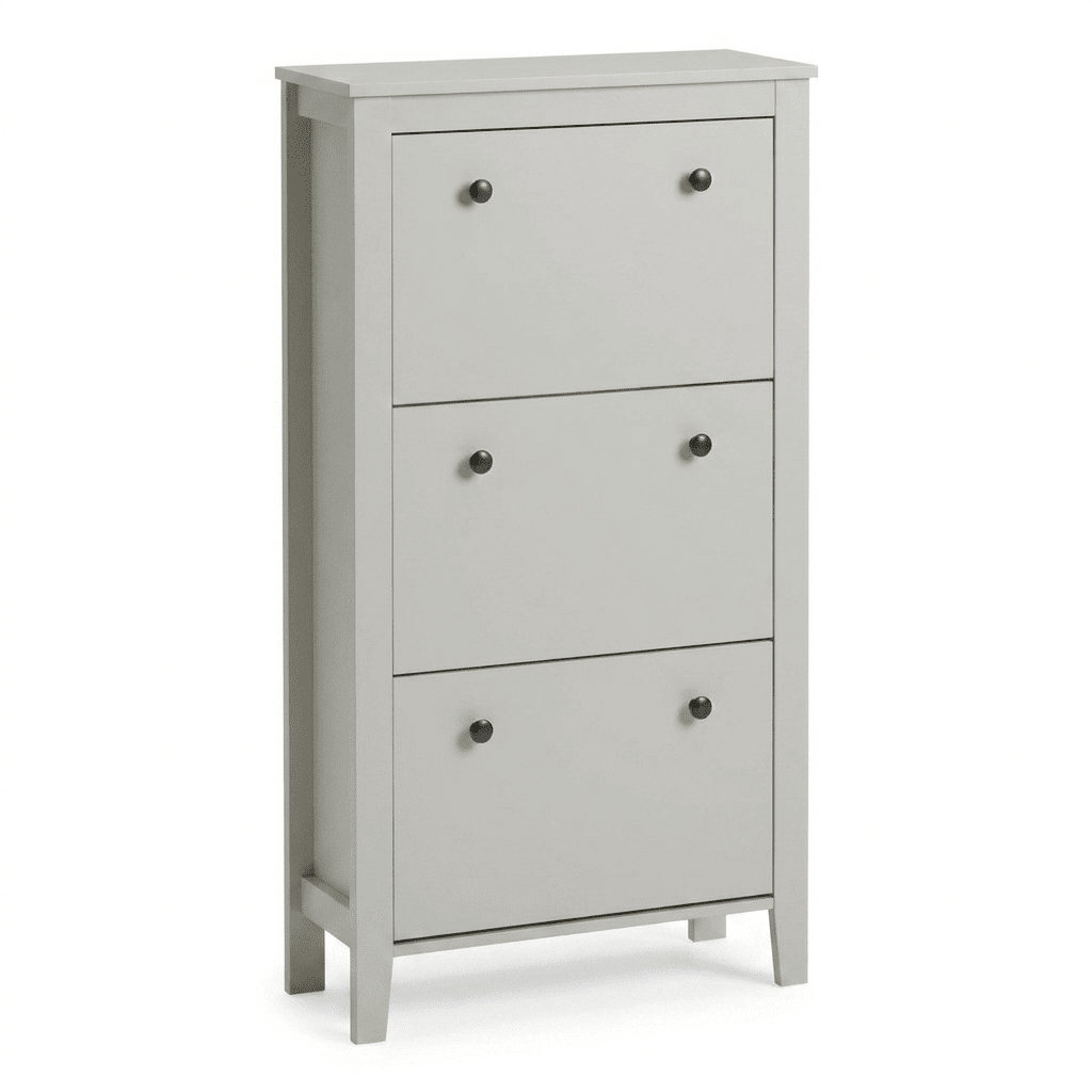 Sandhurst 60cm Three Door Shoe Cabinet - Snow White with Coastal Oak Top - Laura James