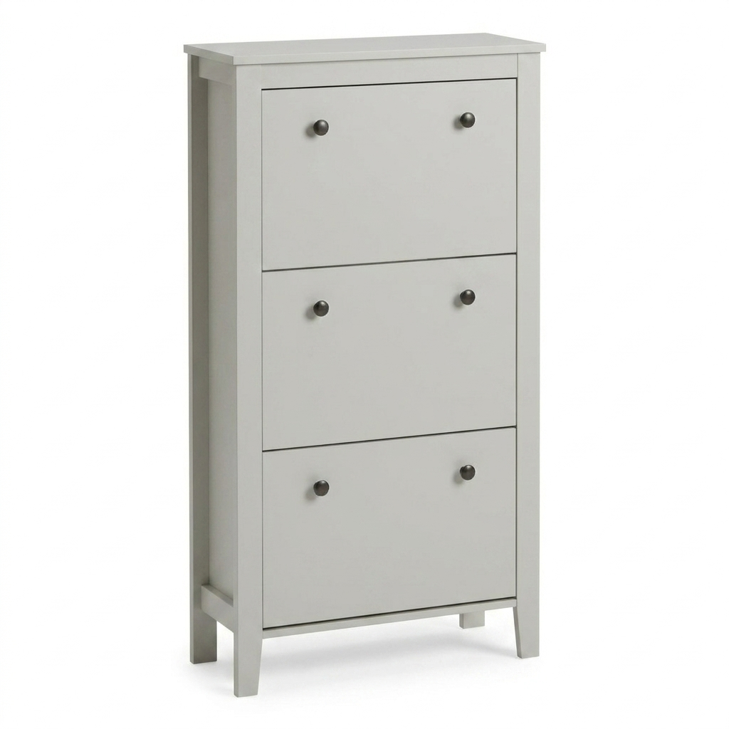 Sandhurst 60cm Three Door Shoe Cabinet - Snow White with Coastal Oak Top - Laura James